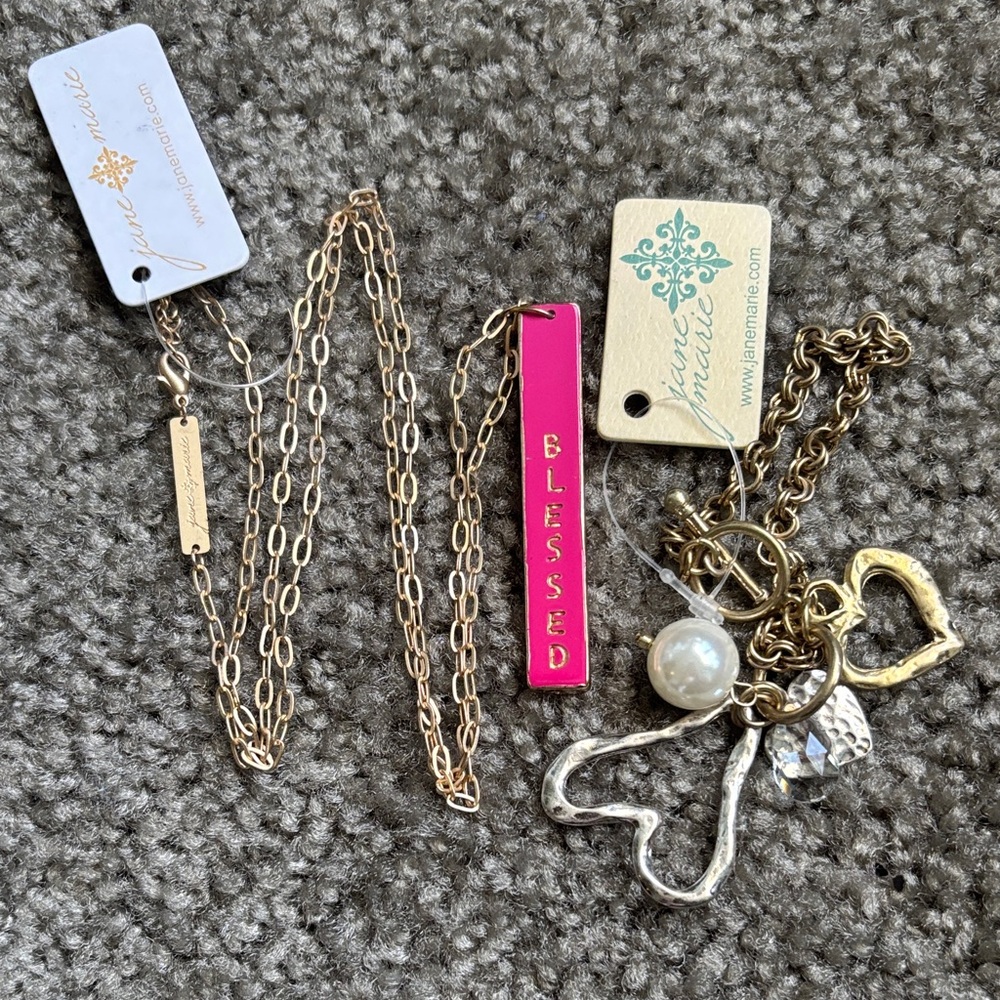 Blessed Pink and Gold Necklace and heart bracelet by Jane Marie